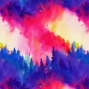 Watercolor Forest Sunrise