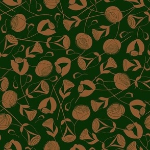 Small Gold Roses - Dark Green Background