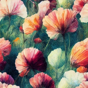 Water colored pastel field of flowers