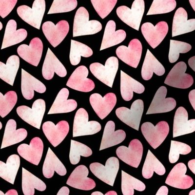  Seamless pattern of watercolor hearts on black background
