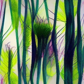 Purple and Green line drawing Mosses