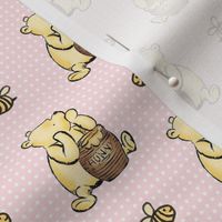 Smaller Scale Classic Pooh Hunny and Bees on Soft Pink