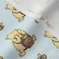 Smaller Scale Classic Pooh Hunny and Bees on Soft Blue