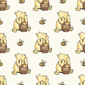 Bigger Scale Classic Pooh Hunny and Bees Pale Golden Yellow Dots on White