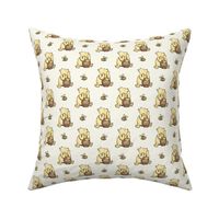 Smaller Scale Classic Pooh Hunny and Bees Pale Golden Yellow Dots on White