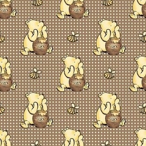 Smaller Scale Classic Pooh Hunny and Bees on Soft Brown