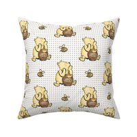 Bigger Scale Classic Pooh Hunny and Bees Soft Brown Dots on White