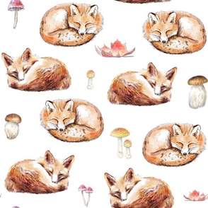 autumn foxes and mushrooms 