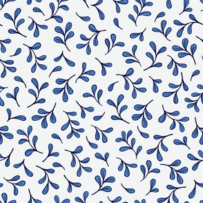 Little Leaves Chinoiserie, Blue and White, Larger Scale 