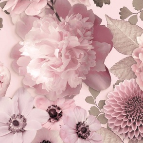 Pastel Pink Pattern Of Roses And Peonies