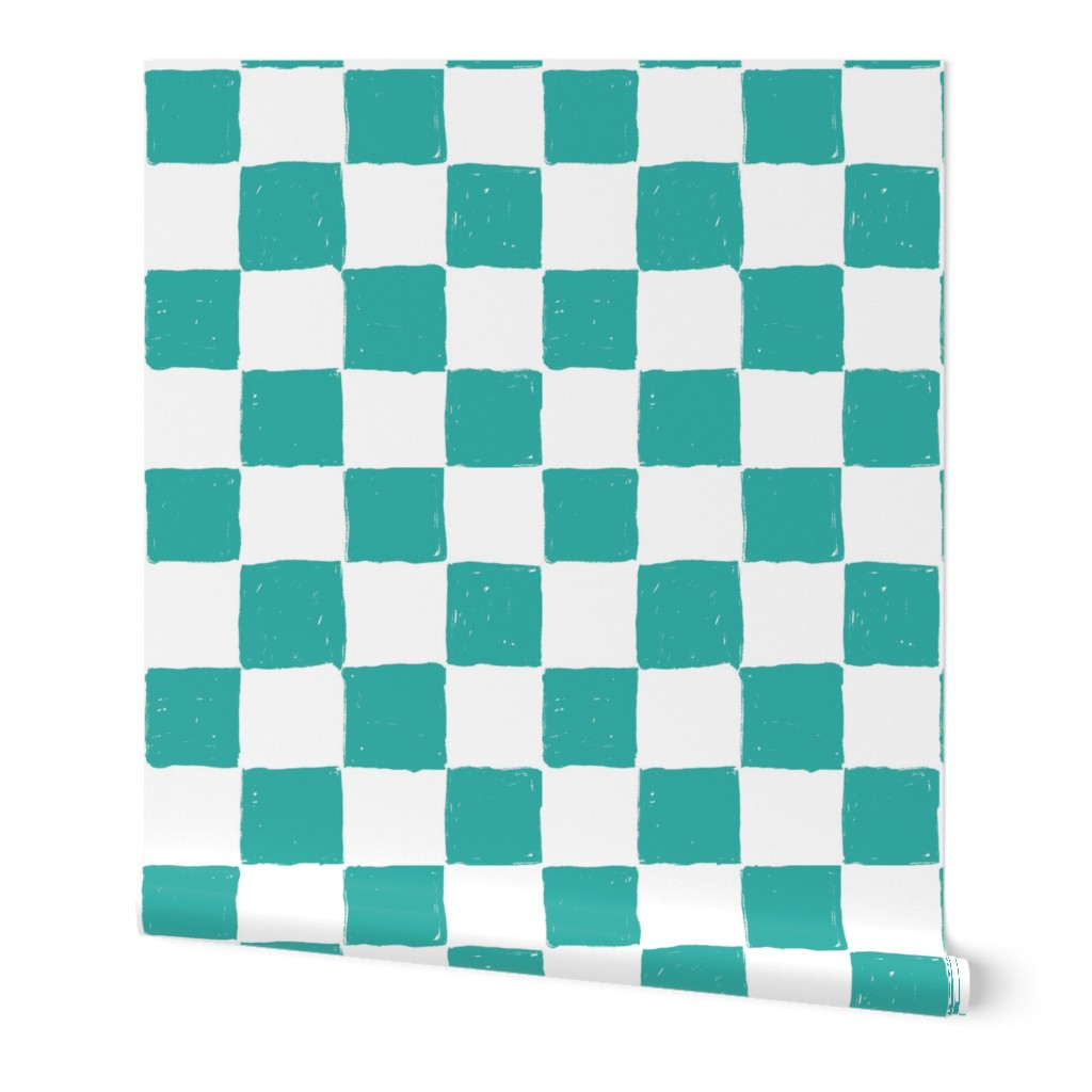 Painted 1" Checkerboard // Carribbean Blue