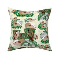 Guinea Pigs in the Outdoors; tree stump, rodent, cute, adorable Guinea Pig, nature, friends, animals, leaves, bark, vines,Cute, Cuter, Cutest Kids Sheets —Mosses DC 2_2023_3600v05