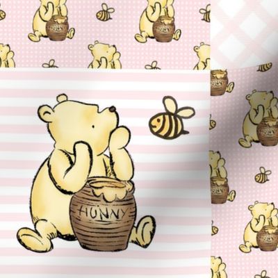 Bigger Scale Patchwork 6" Squares Classic Pooh in Pale Pink for Cheater Quilt or Blanket
