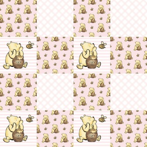 Bigger Scale Patchwork 6" Squares Classic Pooh in Pale Pink for Cheater Quilt or Blanket