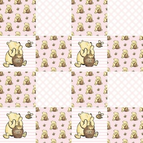 Smaller Scale Patchwork 3" Squares Classic Pooh in Pale Pink for Cheater Quilt or Blanket