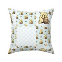 Bigger Scale Patchwork 6" Squares Classic Pooh in Pale Blue for Cheater Quilt or Blanket