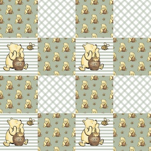 Bigger Scale Patchwork 6" Squares Classic Pooh in Sage Green for Cheater Quilt or Blanket