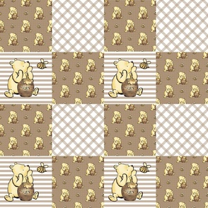 Bigger Scale Patchwork 6" Squares Classic Pooh in Soft Brown for Cheater Quilt or Blanket