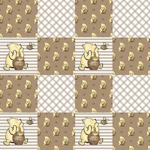 Smaller Scale Patchwork 3" Squares Classic Pooh in Soft Brown for Cheater Quilt or Blanket