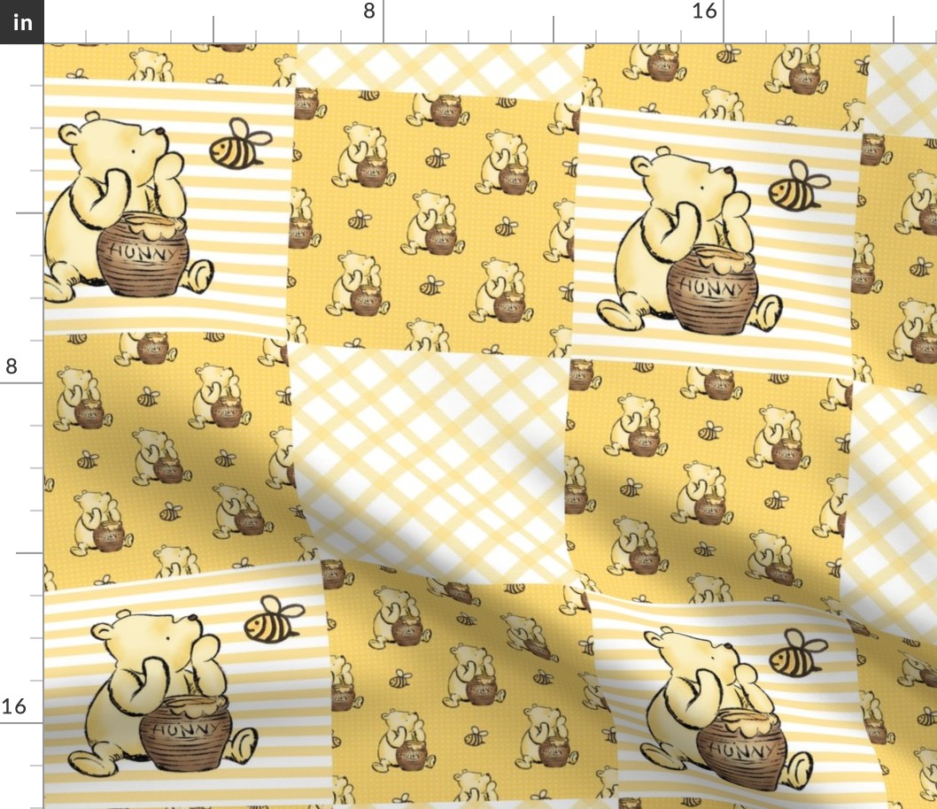 Bigger Scale Patchwork 6" Squares Classic Pooh in Yellow Gold for Cheater Quilt or Blanket