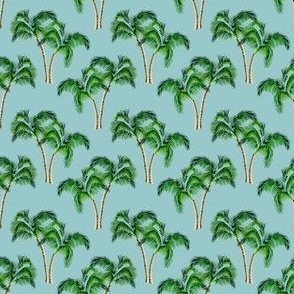 Tiny Green Palm Trees on Turquoise