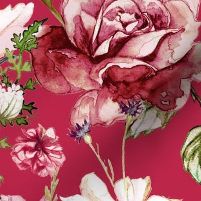 Hot Pink, Bright Magenta Floral Cottage Garden, viva magenta wallpaper, hot pink wallpaper