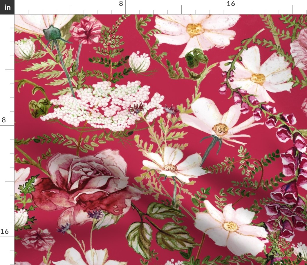 Hot Pink, Bright Magenta Floral Cottage Garden, viva magenta wallpaper, hot pink wallpaper