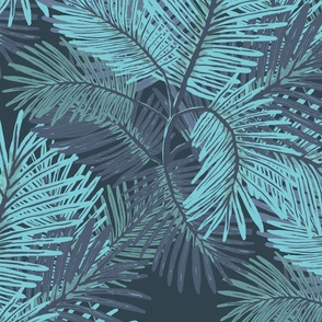 Palm Leaves-Steel Drum Blue -Paradise Found Collection-Large Scale