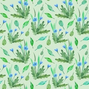  Seamless pattern of watercolor flowers and leaves