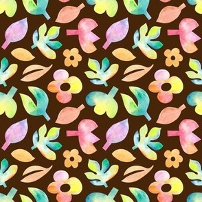 Watercolor seamless pattern of simple rainbow flowers