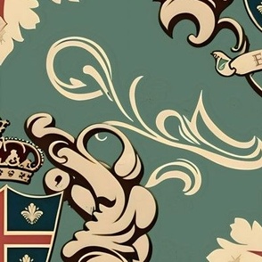 British Royal Emblem Pattern on Muted Teal