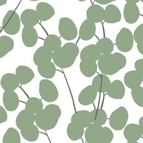 Floral Botanical Garden Leave Branch Hand-drawn in Minty Green on Pure White Background in Modern Simple Clean Aesthetic for Upholstery, Wallpaper, and Timeless Home Décor with Neutral Color Palette
