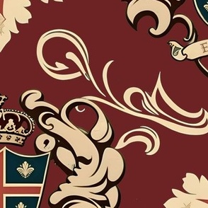 British Royal Emblem Pattern on Dark Red