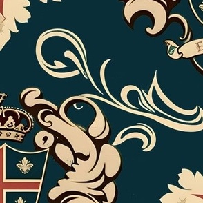 British Royal Emblem Pattern on Dark Blue