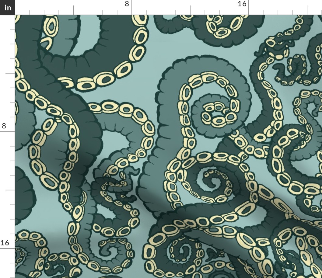 (L) Tentacoli! Teal 24x32 LeonardosCompass Tentacle Ocean Octopus Tentacles 14407125