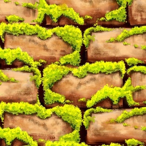 Brick wall with green moss details (medium size version)