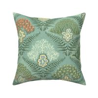 Moss garden damask with lichen and fern - large scale