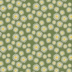 Daisy Delight - Fresh, Modern, Crisp White Daisies Scattered on a Dark Green Background - Classic Floral Design - shw1007 c