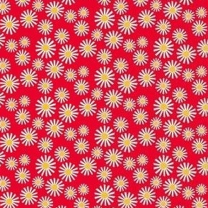 Daisy Delight - Fresh, Modern, Crisp White Daisies Scattered on a Red Background - Classic Floral Design  - shw1007 i