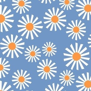 Daisy Delight - Fresh, Modern, Crisp White Daisies Scattered on a Blue Background - Classic Floral Design - large scale - shw1007 aaa