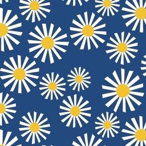 Daisy Delight - Fresh, Modern, Crisp White Daisies Scattered on a Deep Blue Background - Classic Floral Design - shw1007 b - large scale