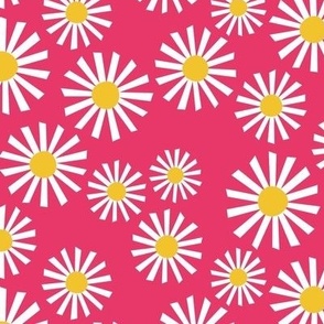 Daisy Delight - Fresh, Modern, Crisp White Daisies Scattered on a Bright Pink Background - Classic Floral Design - shw1007 d - large scale