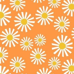 Daisy Delight - Fresh, Modern, Crisp White Daisies Scattered on a Creamsicle orange Background - Classic Floral Design - shw1007 f - large scale