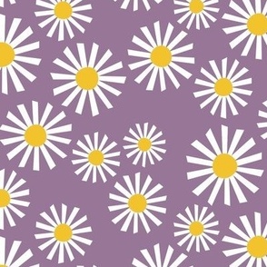Daisy Delight - Fresh, Modern, Crisp White Daisies Scattered on a Soft Purple Background - Classic Floral Design - shw1007 h - large scale