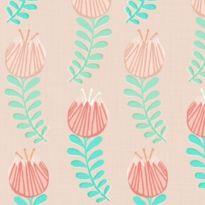 Woodblock Tulips in Blush Pink and Mint Green - XL