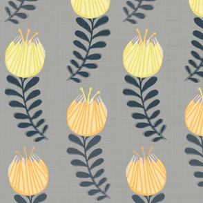 Woodblock Tulips in Yellow on Gray - XL