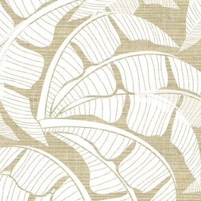 Grasscloth White Palms on Gold Linen Wallpaper