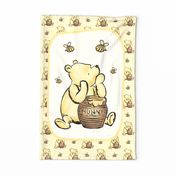 Large 27x18 Fat Quarter Panel Classic Winnie The Pooh Hunny Pot on Soft Golden Yellow for Wall Hanging or Tea Towel