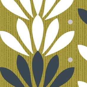 Burgeoning Blooms - Mid Century Modern Floral Geometric Olive Green Large Scale