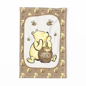 Large 27x18 Fat Quarter Panel Classic Winnie The Pooh Hunny Pot on Soft Brown for Wall Hanging or Tea Towel